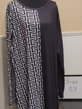 Black White Geometric Print Maxi Dress Size 5X